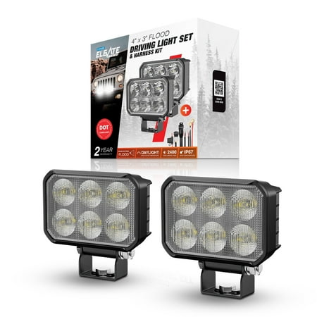 Type S Elevate 4 inch x 3 inch Flood Beam Pod Light Set with Harness Kit - DOT Compliant - 2,400 Total Raw Lumens, Waterproof, Die-Cast Off-Road Lights for Truck, Jeep, UTV, ATV, SUV, 2 Pack