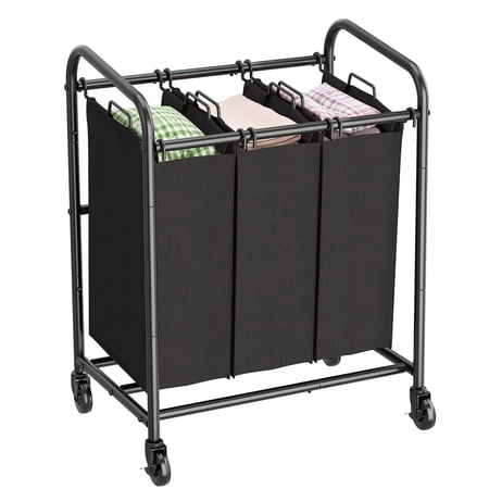 Wisdom Star 3 Bag Laundry Sorter Cart  Laundry Hamper Sorter with Heavy Duty Rolling Wheels and Removable Bags for Clothes Storage Laundry Organizer Laundry Basket Laundry Clothes Hamper  Black