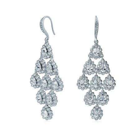 Bling Jewelry Clear CZ Bridal Teardrop Chandelier Earrings Rhodium Plated Brass