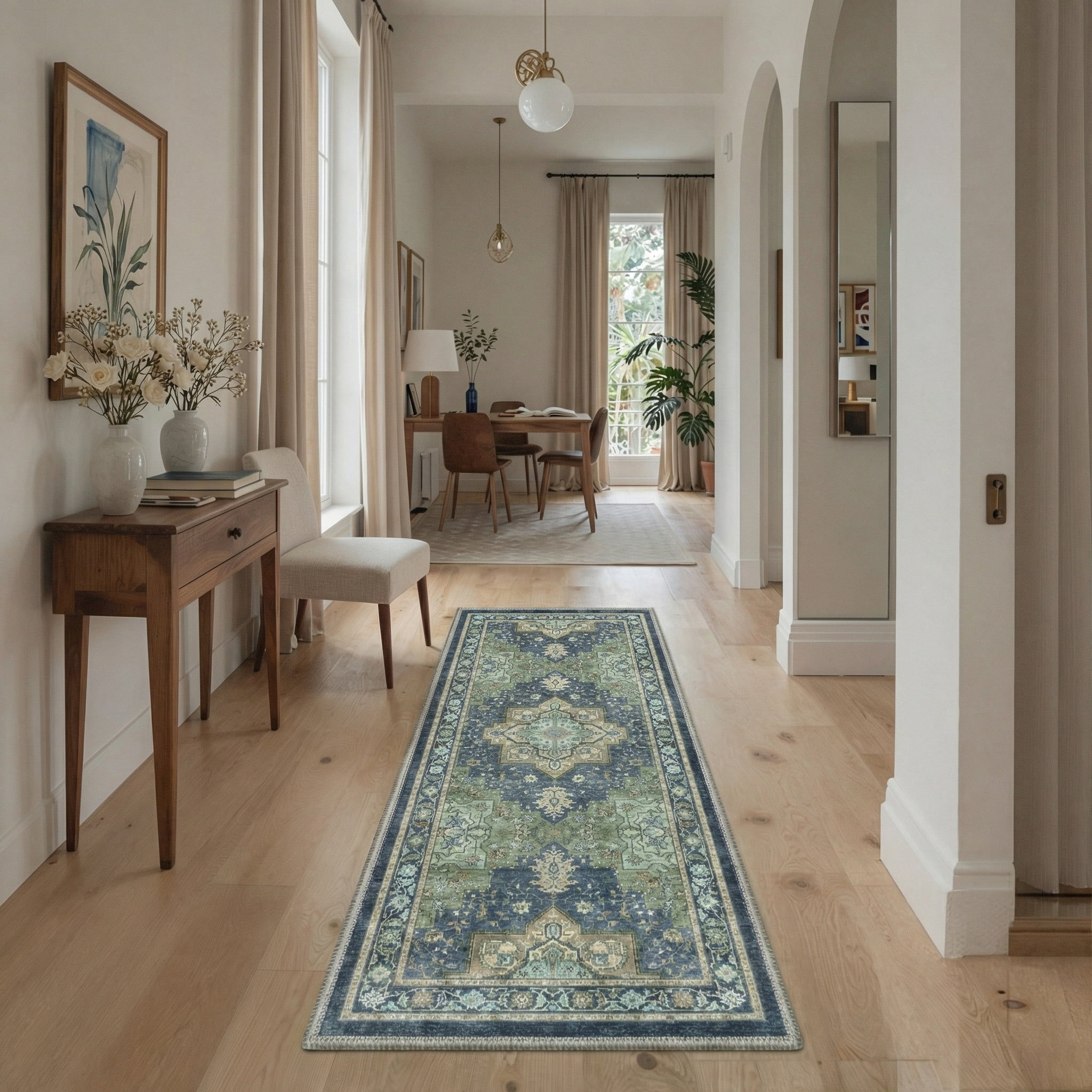 KUETH Modern 8x10 Area Rugs for Living Room, Non Slip Machine Washable Retro Rugs, Low Pile Chenille Print Rug for Bedroom, Dining Room, Home Office