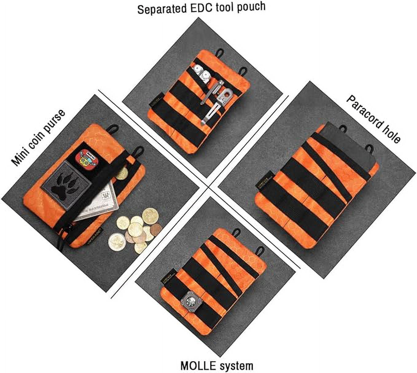 VIPERADE VE3-P Pocket Organizer Pouch, EDC Pocket Organizer Men with DIY Patches Area, EDC Organizer Pouch with 4 Tool Storage EDC Pouch for Flashlight, Pocket Knife, EDC Pen, EDC Gear -Orange