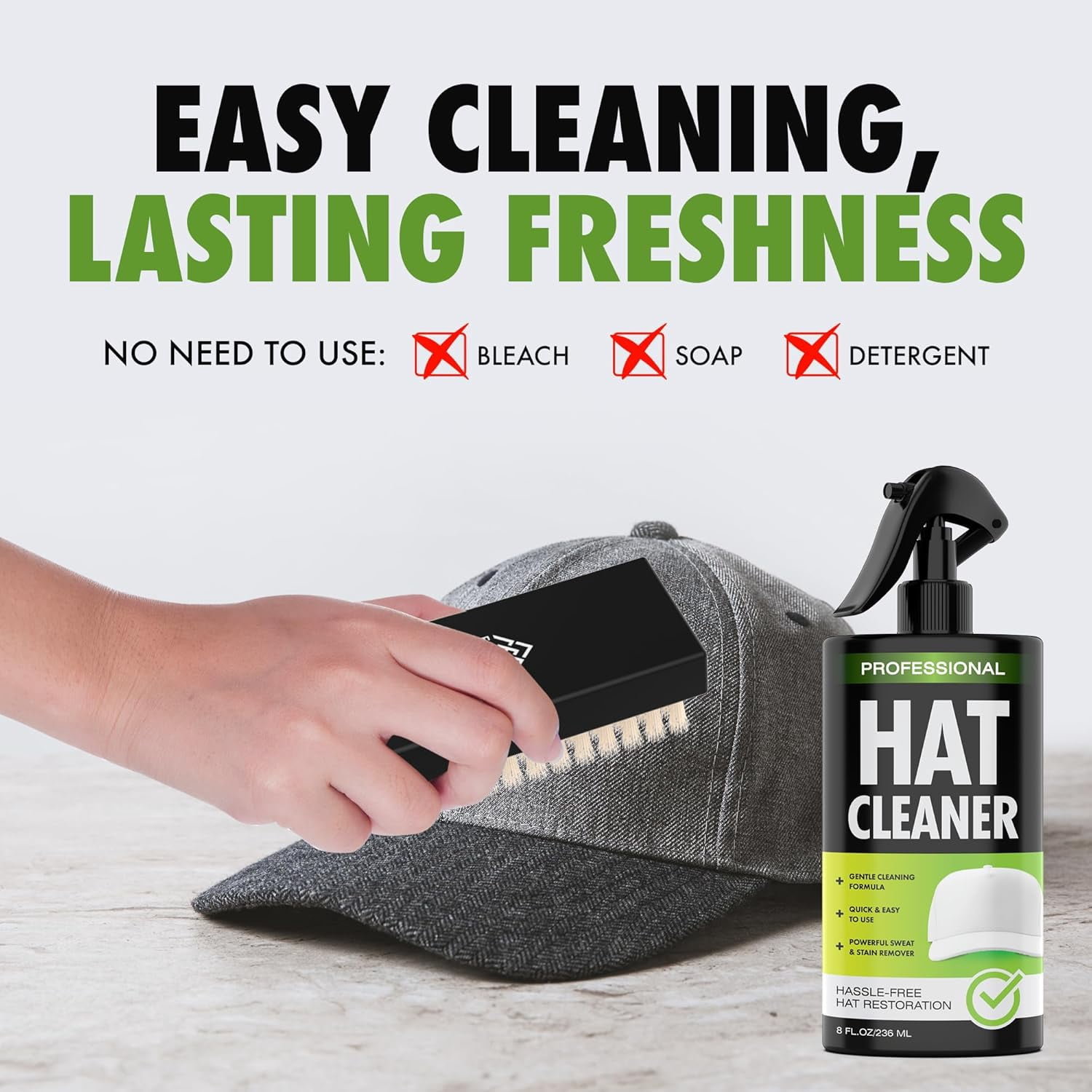 Fortivo 4-in-1 Hat Cleaning Kit with Hat Cleaner, Brush, Microfiber Cloth & Lemon Deodorizer, 8 fl oz, 4 Count, for Baseball & Cowboy Hats