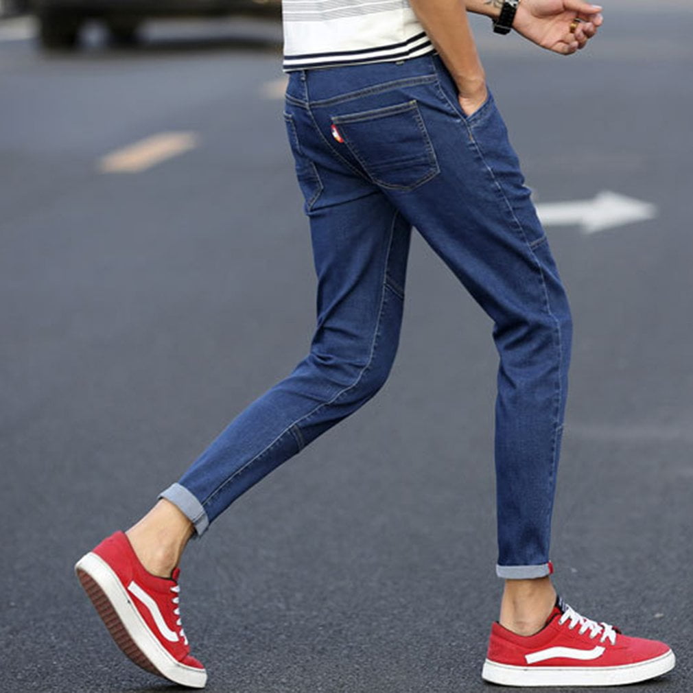 Zippers Closure Denim Jeans Blue 