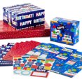 thumbnail image 1 of Hallmark Flat Birthday Wrapping Paper Sheets with Cutlines on Reverse (12 Folded Sheets with Sticker Seals) Happy Birthday, Red Confetti, Blue with Cakes, 1 of 9
