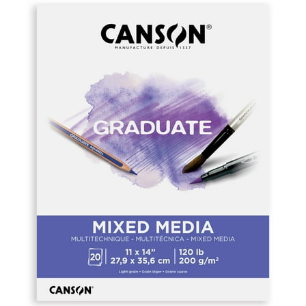 Canson Graduate Mixed Media Paper Pad, Foldover Binding, (120lb/200g), 20 Sheet, 11" x 14"