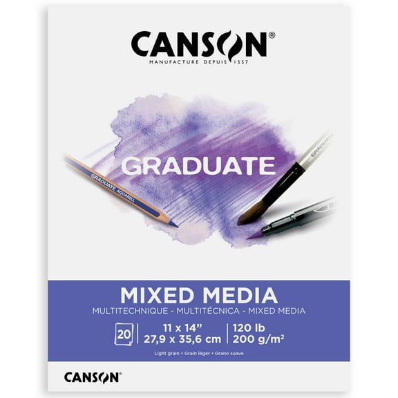 Canson Graduate Mixed Media Paper Pad, Foldover Binding, (120lb/200g), 20 Sheet, 11" x 14"