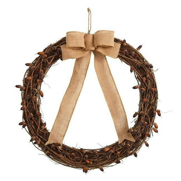 Nearly Natural W1177 30 in. Fall Acorn & Decorative Bow Autumn Wreath