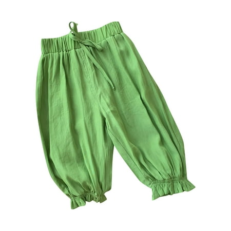 

B91xZ Girls Pants Girls Summer Solid Color Pants Bundle Mouth Casual Pants Children s Draping Ice Silk Pants 0 To 6 Years Green Sizes 12-18 Months