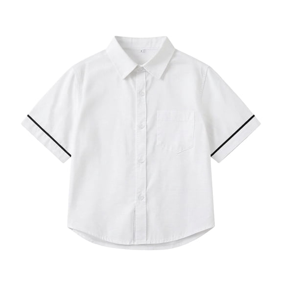 FYDUU White Shirts for Boys Back To School Shirt Short Sleeve Button Down Dress Shirts Classic-Fit School Uniform Shirt Kids Formal Tops 4-5 Years
