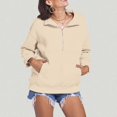 thumbnail image 2 of Women's Casual Half Zip Hoodie Stand Collar Loose Fit Solid Color Pullover Sweatshirt Comfortable Warm Winter Top, 2 of 2