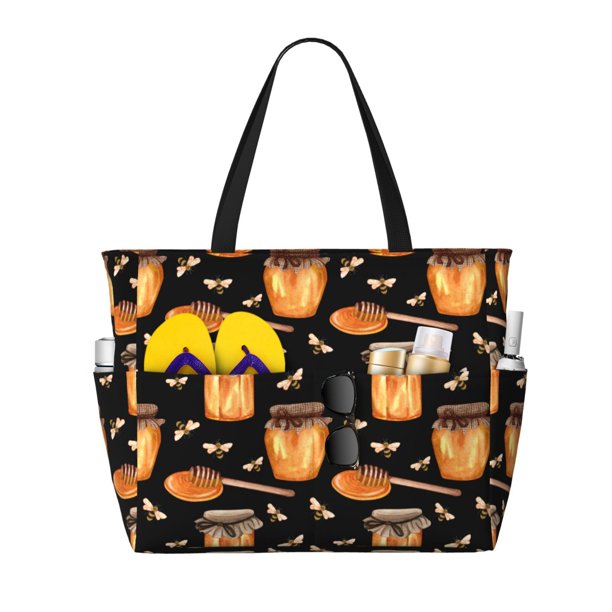Easygdp Bee and Honey Bolsa de Viaje de Playa de Gran Capacidad, Bolsa Tote Perfecta para la Playa, Escapadas de Fin de Semana y Viajes