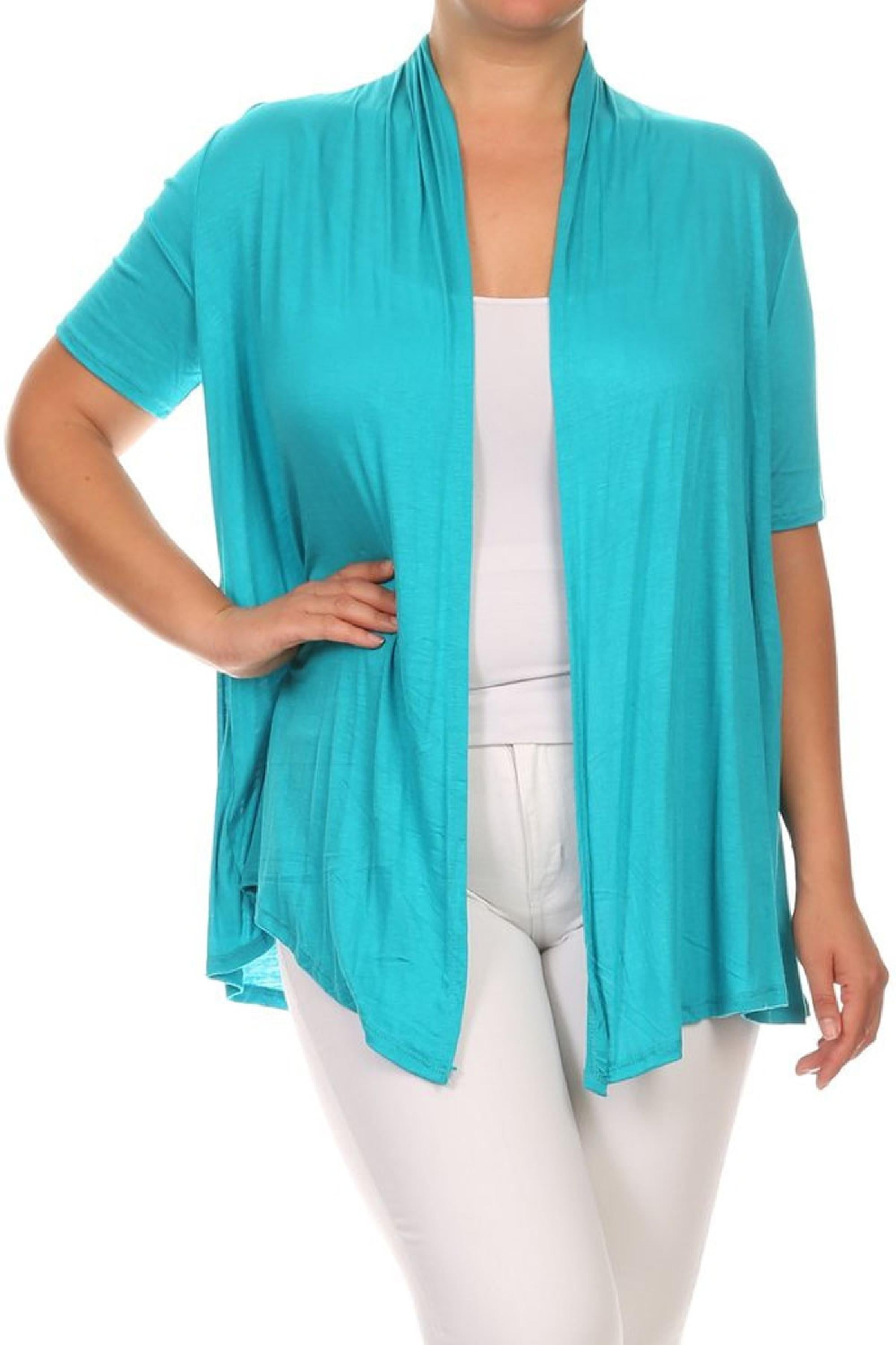 Womens Plus Size Short Sleeves Draped Open Front Solid Cardigan Made in USA 