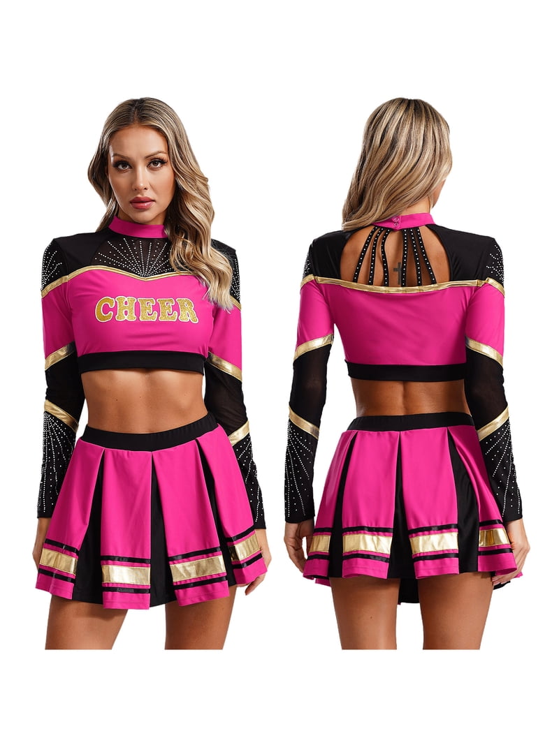 vastwit Women Schoolgirl Cheerleading Team Uniform Long Sleeve