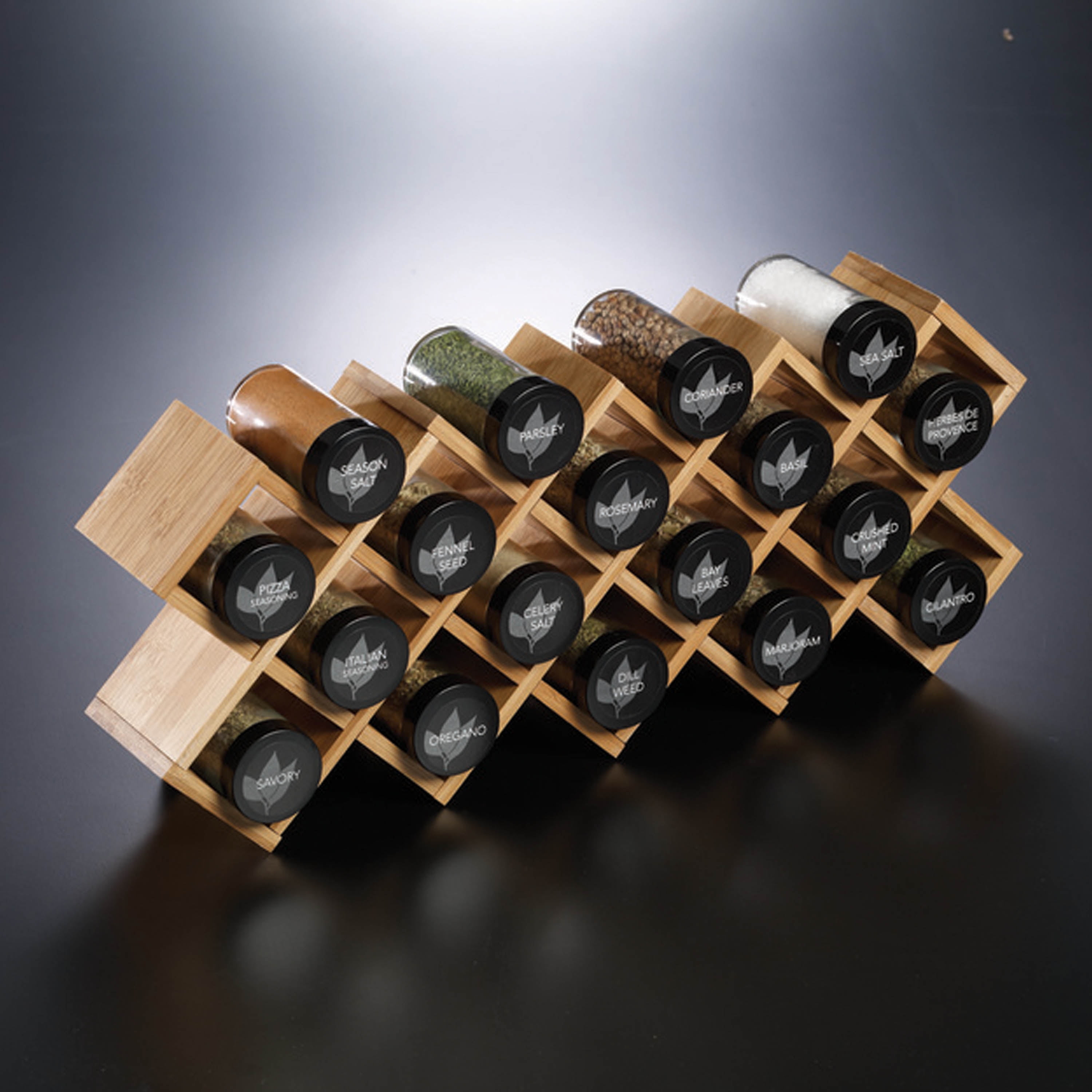 Kamenstein 5085178 Criss-Cross 18-Jar Bamboo Countertop Spice Rack Organizer with Free Spice Refills for 5 Years Pack of 2