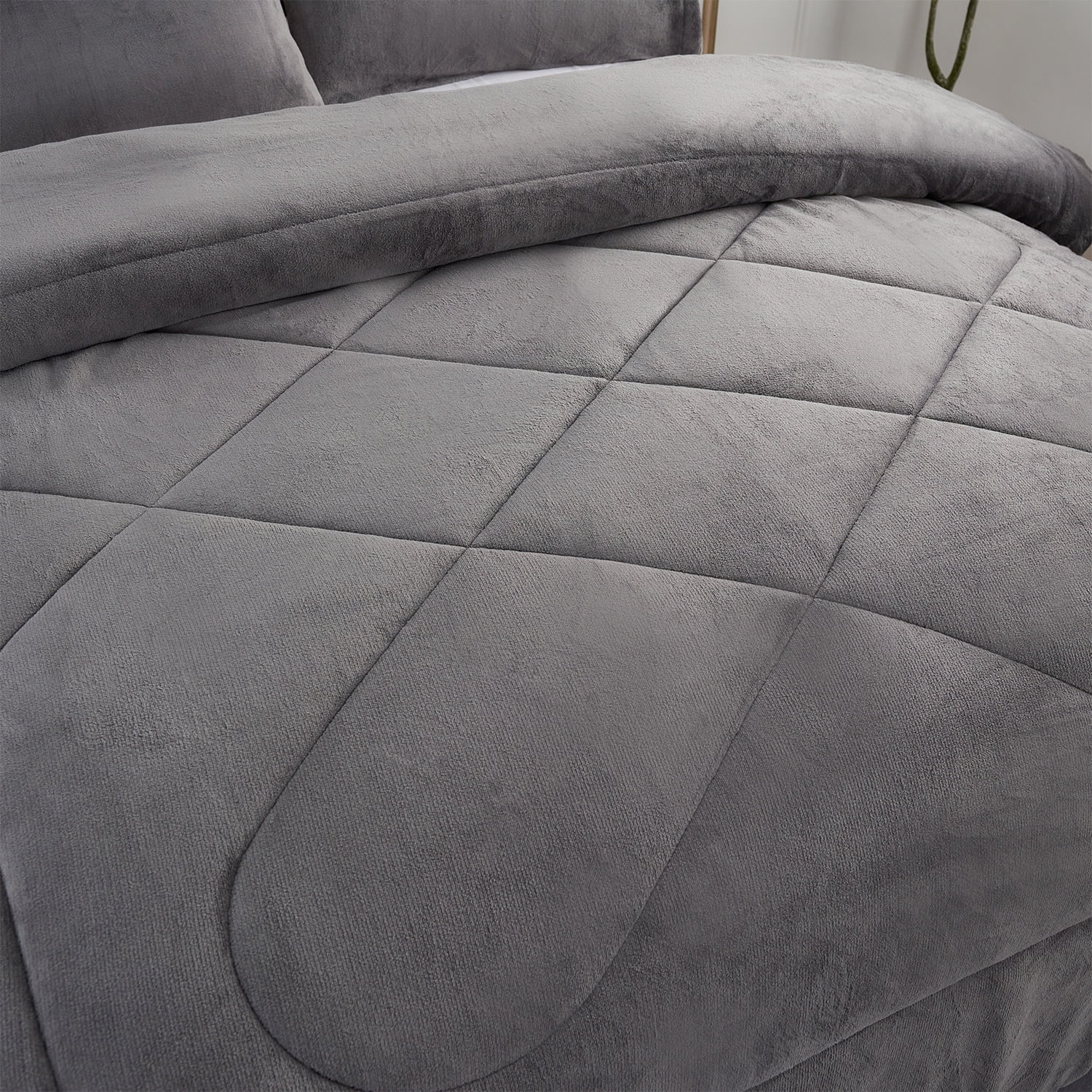 JML Sherpa Fleece Bed Blanket Cal King 3 Pieces,Thick Warm Blanket,Grey,87" x 95",7.5lb