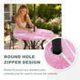 thumbnail image 4 of Round Outdoor Tablecloth with Umbrella Hole and Zipper, Tropical Palm Tree Tablecloth with Elastic Waterproof, Magenta Pink Plants Coastal Leaf Beach Patio Table Covers for 31" - 35" Pool Tables, 4 of 9