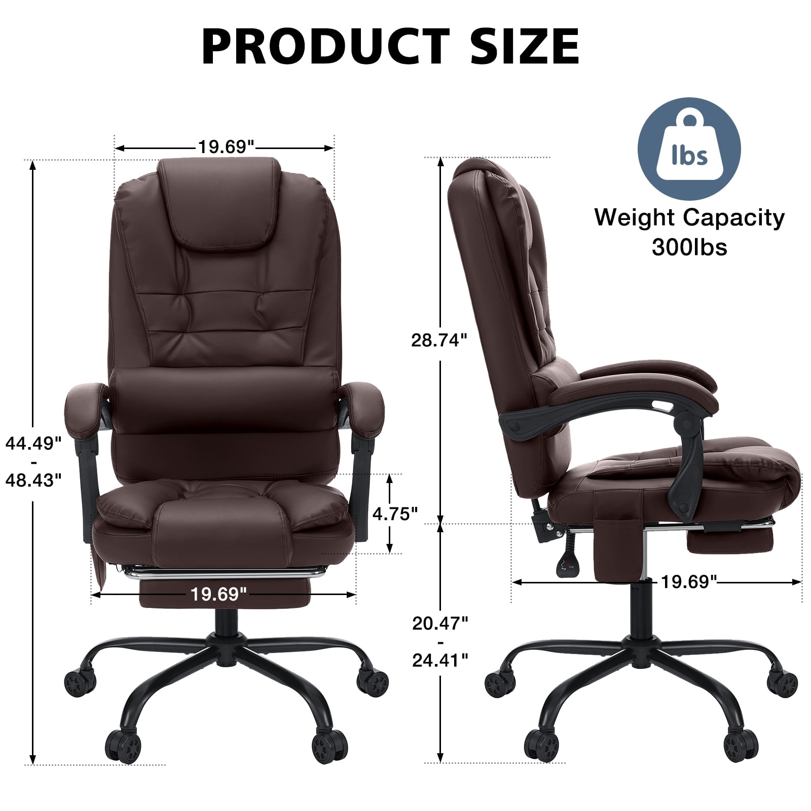 Hoffree Executive Office Chair Massage and Footrest Ergonomic Computer Desk Chair Reclining High Back Leather Office Chair Lumbar Back Support Swivel Rolling for Home Office Brown
