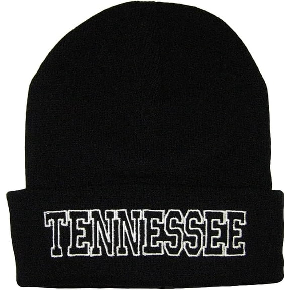 Tennessee Cuffed Winter Knit Beanie Toboggan Hat (Black/White)
