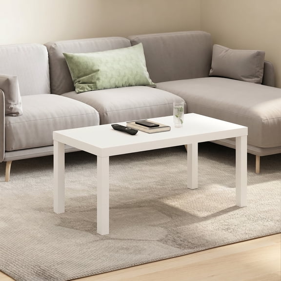 Furinno CLASSIC Coffee Table, Modern Rectangle Coffee Table with 1.8 Inch Thick Tabletop, Side Table for Living Room, Home Office, Plain White