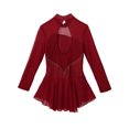 thumbnail image 6 of ZDHoor Womens Long Sleeve Skirted Leotard Dresses Figure Skating Gymastics Ballet Dance Costume Burgundy-A M, 6 of 7