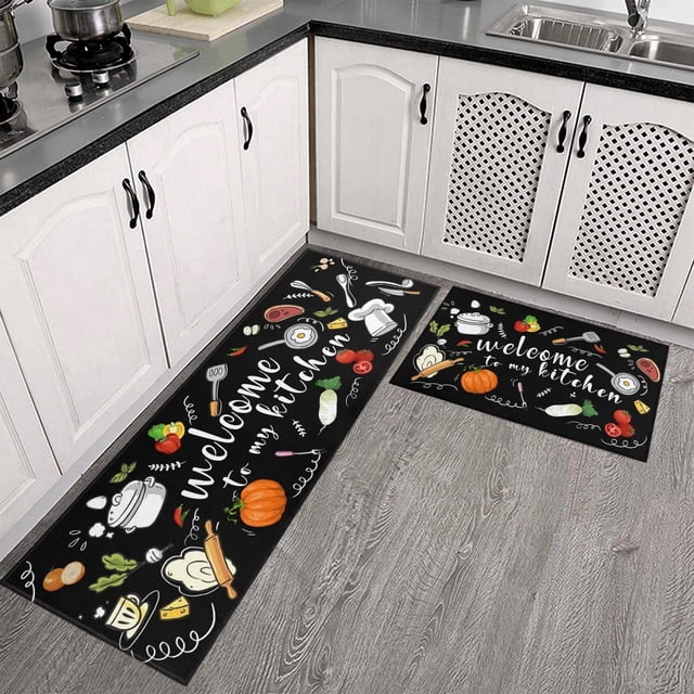 Lemon Kitchen Rugs Mat Farmhouse Style Lemon Rugs Anti Fatigue Kitchen Rug Set PVC Non Slip Waterproof Washable Rug (17"x47.2"+17"x23.6")