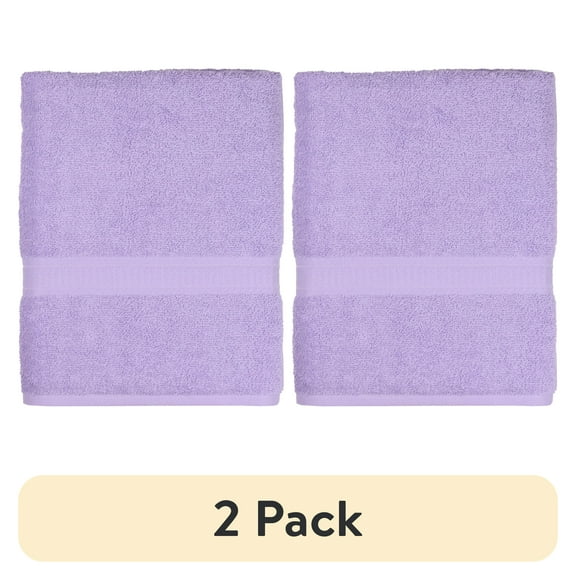 (2 pack) Mainstays Basic Bath Towel, Soft 100% Cotton and Highly Absorbent Bath Towel, Purple