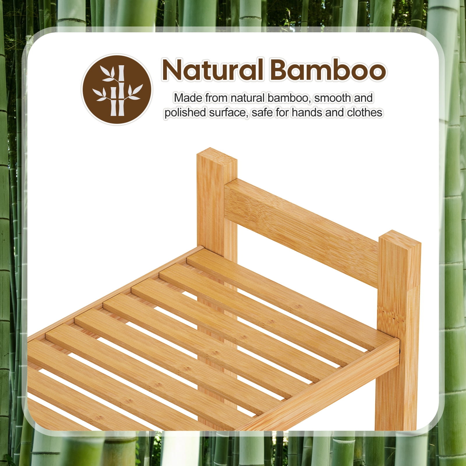 Enogets Over the Toilet Storage, Bamboo Bathroom Shelf Organizer with 2 Baskets & 4 Hooks, 4-Tier Space Saver
