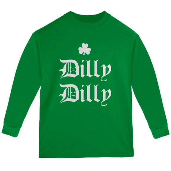 St. Patricks Day Dilly Dilly Shamrock Youth Long Sleeve T Shirt Green YMD