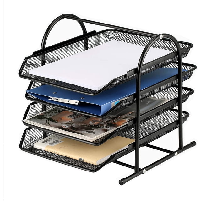 Metal Document Tray for Letters, Mail & Docs, Office Desk Organizer for Men, Perfect Gift for Efficiency Black Desktop File Organizer