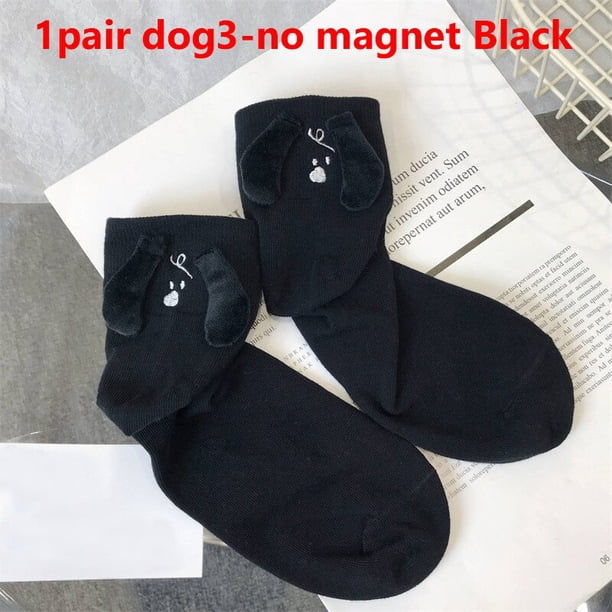 Calcetines para parejas con ojos de dibujos animados, medias divertidas y creativas con atracción magnética, color blanco y negro, 1 par