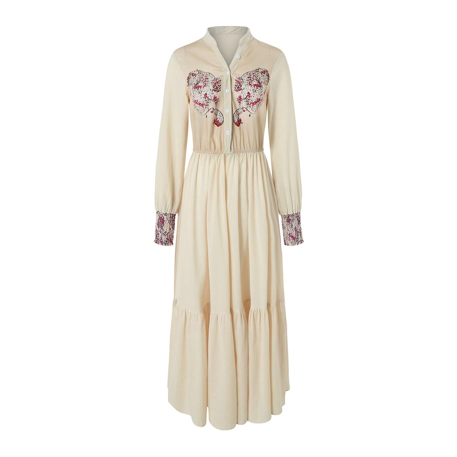 Oplxuo Vintage Western Country Dress for Women Sexy V Neck Button Down Long Sleeve Boho Floral Dress Casual Flowy Maxi Dress