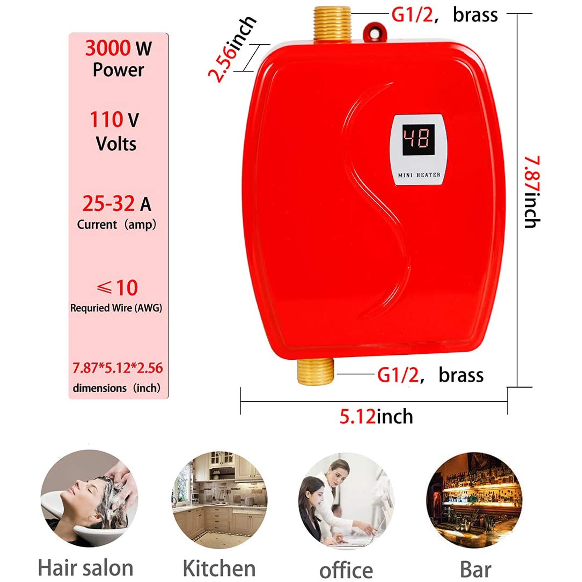 CNCEST 3KW Electric Instant Hot Water Heater Tankless On Demand House  Shower Sink - Walmart.com