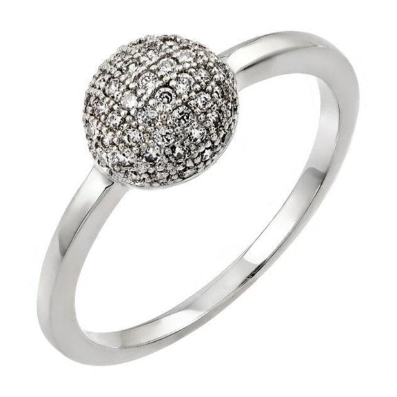 Rhodium Plated Sterling Silver 925 Clear Pave Set Bead Ring Band White CZ Jewelry Female Size 8