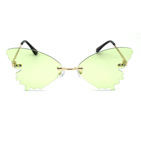 Womens Lolita Butterfly Rimless Retro Vintage Style Sunglasses Gold Green