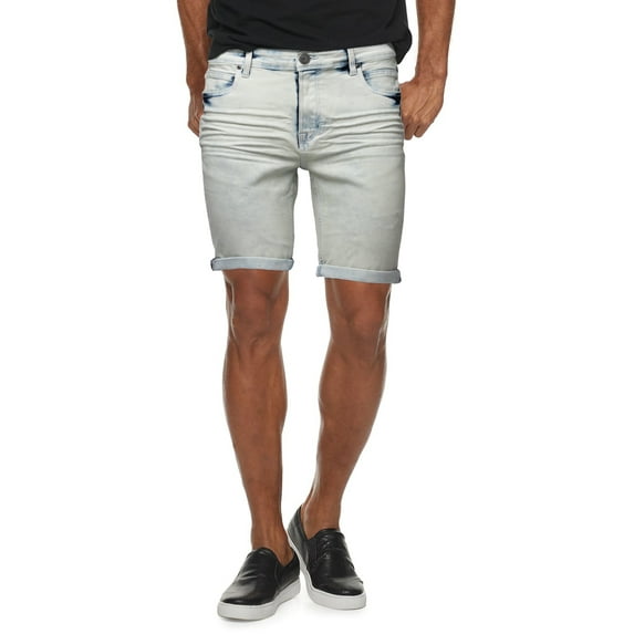 X RAY Men's Rolled Up Denim Shorts, Stretch Slim Skinny Fit, Distressed, Ripped, Bermuda Jeans Short, Bleach - No Rips, Size 30