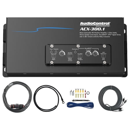AudioControl ACX-300.1 Weatherproof 300 Watts Peak Power Monoblock Amplifier System Bundle Combo with 8 Gauge Amplifier Wiring Installation Kit