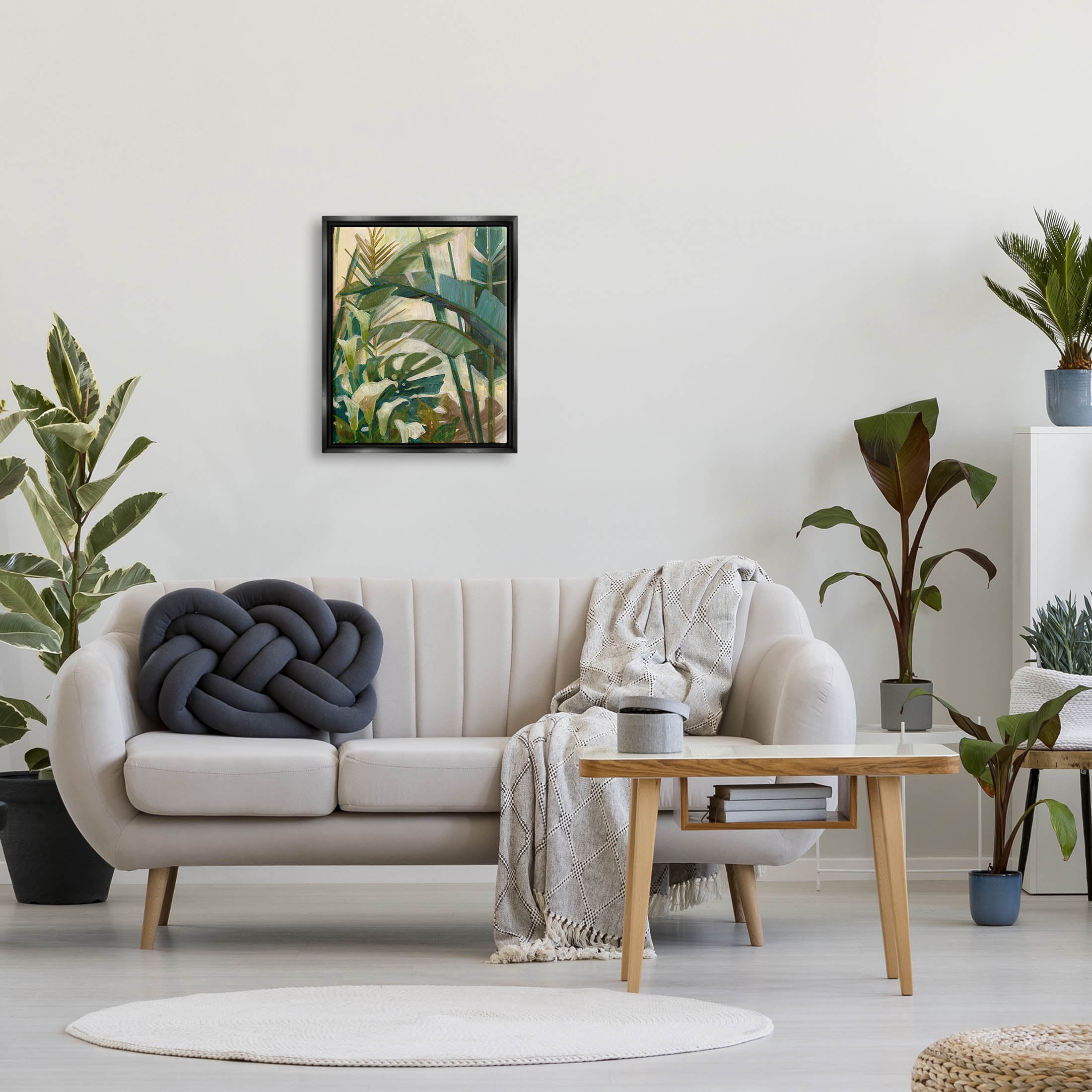 Tropical Jungle Plant Leaves Botanical & Floral Graphic Art Jet Black Framed Art Print Wall Art