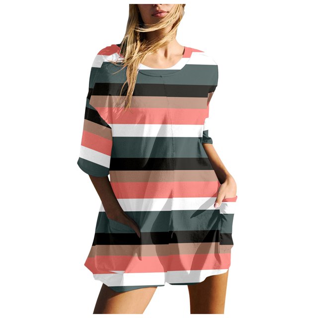 YDLCAFD Women Gradient Print Short Sleeve Jumpsuit Short Loose Backless Jumpsuits Rompers L