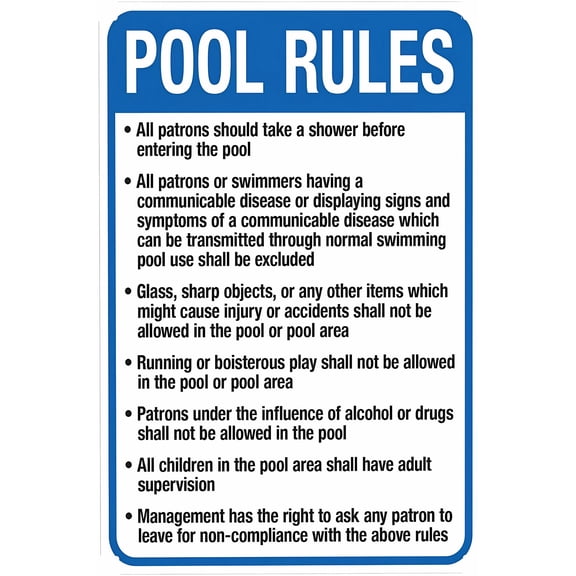 Tennessee Pool Rules Sign - 8"x12", Complies With State Pool Code, Security Metal Decor for Business, Home, Yard, Garden, Safety Zones