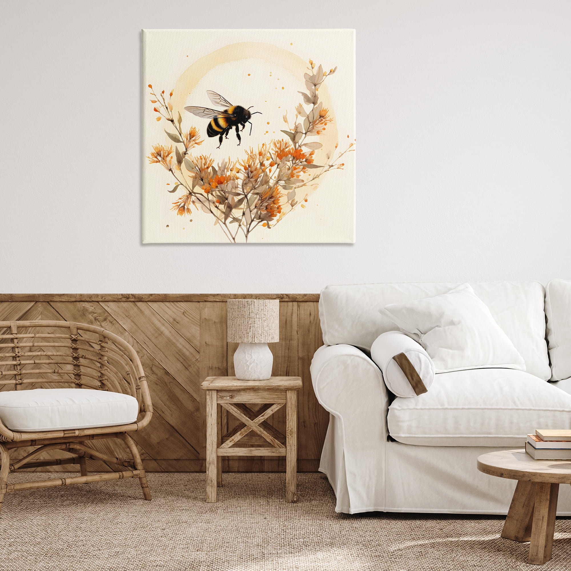 Stupell Industries Bee Florals View Animals & Insects Painting Gallery Wrapped Canvas Art Print Wall Art, 36 x 36