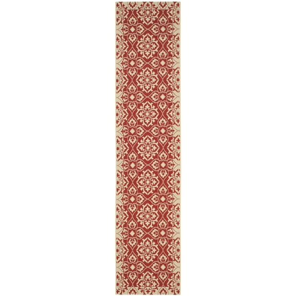 SAFAVIEH Courtyard Austin Geometric Indoor/Outdoor Runner Rug, 2'3" x 10', Red/Cream