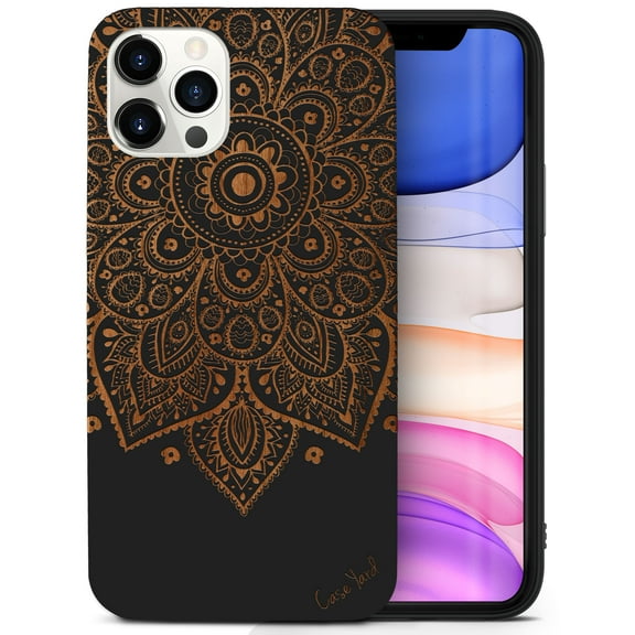 Case Yard Wooden Case for iPhone-12/12-Pro Soft TPU Silicone cover Slim Fit Shockproof Wood Protective Phone Cover for Girls Boys Men and Women Supports Wireless Charging Lara Mandala Design