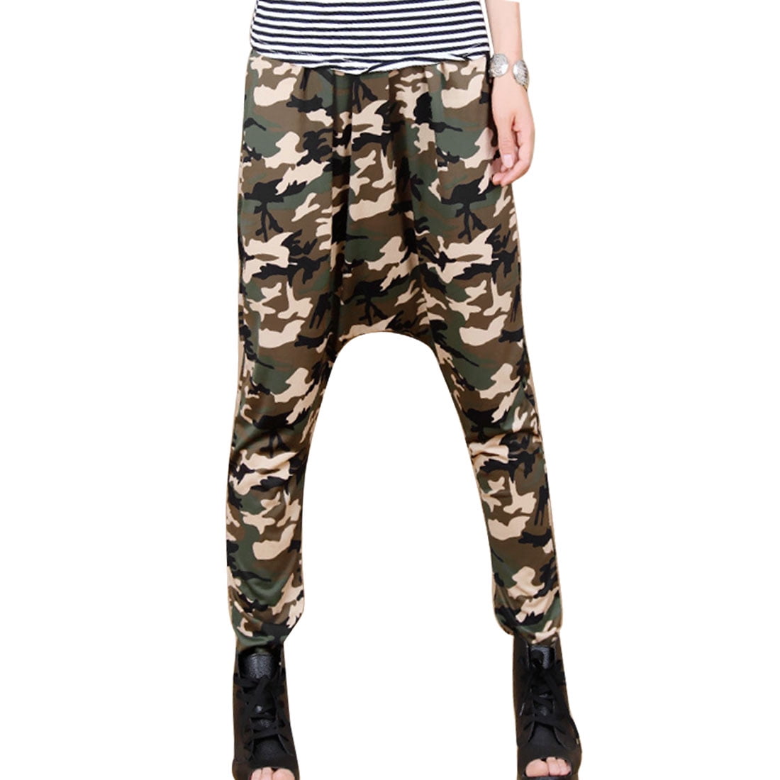Women's Camouflage Pattern Elastic Waist Casual Harem Pants Army Green ...