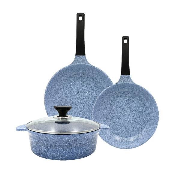 Batería De Cocina Blue Sky Con Recubrimiento Antiadherente De Cerámica Y Diseño Marmoleado Color Azul 4 piezas- Queen Sense