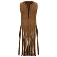 thumbnail image 4 of Long Vest for Women with Fringe Shawl Wrap Asymmetrical Hem Sleeveless Open Front Cardigan Lightweight Layering Coffee L, 4 of 4