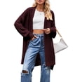 thumbnail image 2 of Women's Long Cardigan Sweaters Open Front Oversized Duster for Women Wine Red XL, 2 of 10