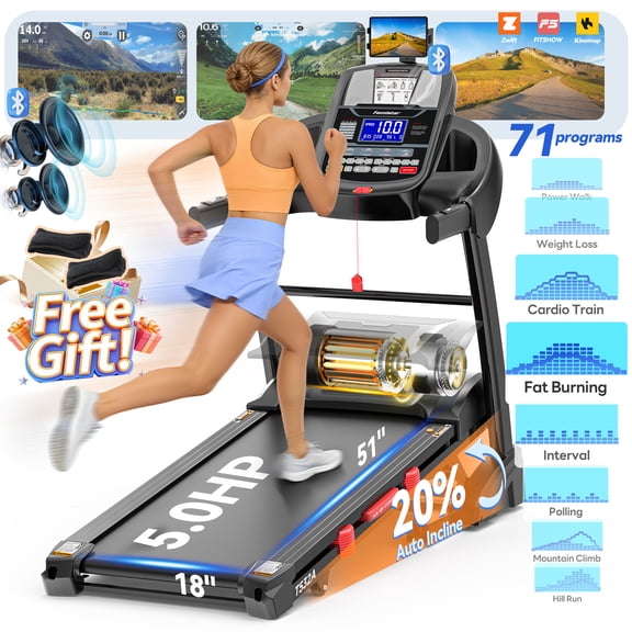 300 lbs Portable Folding Treadmill, 5 HP Foldable Treadmill for Home Office, Walking Running Treadmill with LED Display for Exercise, 12 MPH, Knee Straps Gift