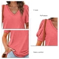 thumbnail image 4 of Camiseta de manga soplada para mujer, blusa de manga corta con cuello en V, informal, holgada, de Color puro, para citas, 4 of 5