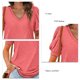 thumbnail image 4 of Camiseta de manga soplada para mujer, blusa de manga corta con cuello en V, informal, holgada, de Color puro, para citas, 4 of 5