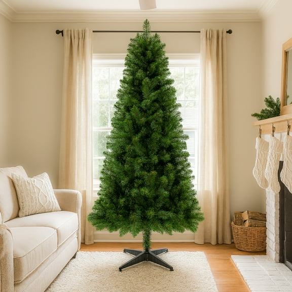 6FT Unlit Artificial Christmas Tree with 490 Tips, PVC Full Branches, Classic Green Holiday Tree with 4-Leg Plastic Stand for Indoor Home Decoration